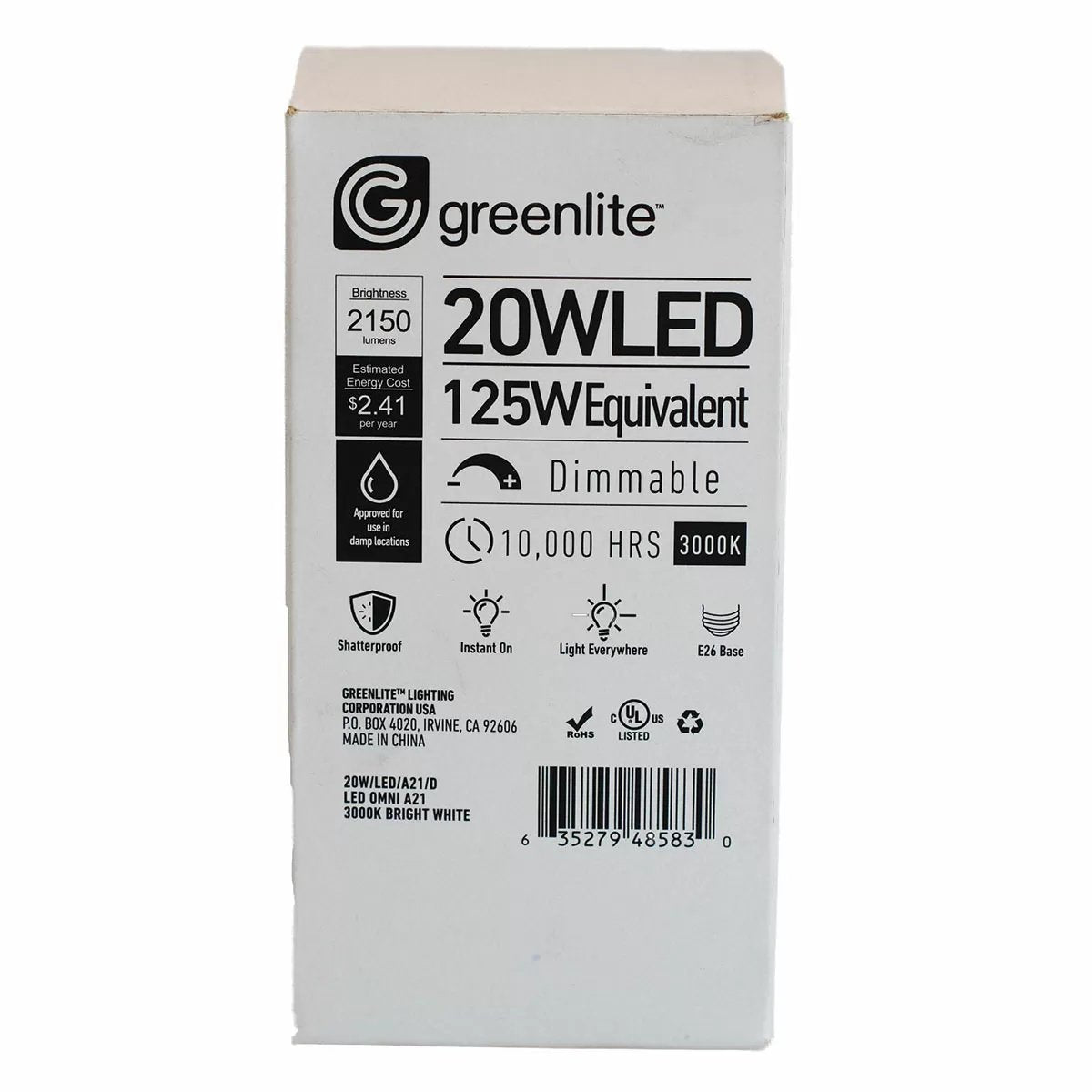 Greenlite™ A21 LED 20W, Dimmable Bulb - QC Supply -